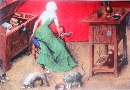 Fragmento del nacimiento de San Juan Bautista del libro horas de Milán –Turín 1426-1428  códice miniado  13 – 10 cm Jan Van Eyck (1390-1441) museo cívico de Turín.