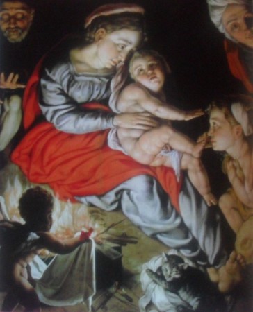 La sagrada familia frente a el fuego 1532, oleo sobre tabla 66,5 – 50,5 cmJan Cornelisz Vermeyen (1532-1559), museo Kunsthistorisches Viena 