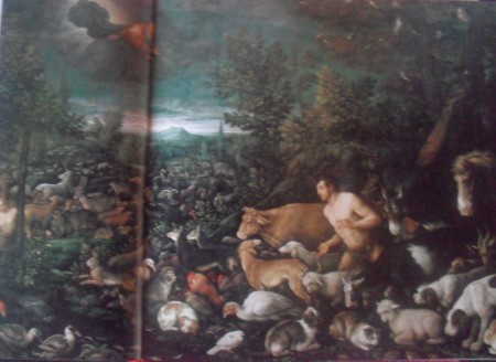 Dios padre reprende a Adan 1557, oleo sobre tela 287 – 191 cm   Jacopo Bassano (1510-1592), museo del prado Madrid 