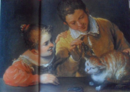 Dos muchachos molestando a un gato 1590, oleo sobre tela 66 – 88,9 cm Annibale Carracci (1560-1609) museo metropolitano de arte en nueva York