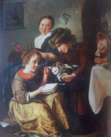 Los niños enseñan a leer al gato 1663,oleo sobre tabla  45 – 35,5 cmJan Stenn (1626 1679), kunstmuseum Basilea Suiza
