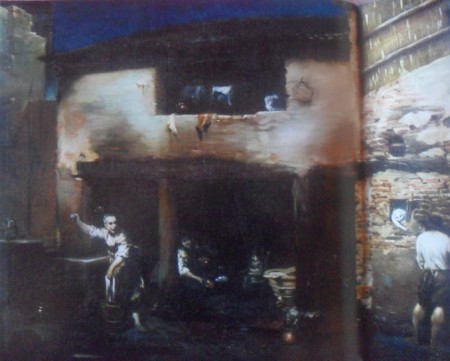 El caserío escena de patio 1710-1715, oleo sobre tela 90 – 76 cm Giuseppe María Crespi (1665-1747), pinacoteca nacional Bolonia