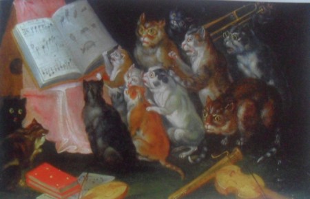 Concierto de gatos 1670, oleo sobre tela 82 – 40 cmFerdinand Van Kessel (1648-1696), colección privada