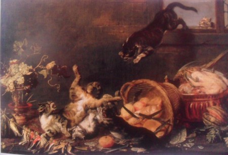 Gatos en una despensa 1663, oleo sobre tela 172 – 116 cmPaul de Vos (1596-1678), museo de prado Madrid