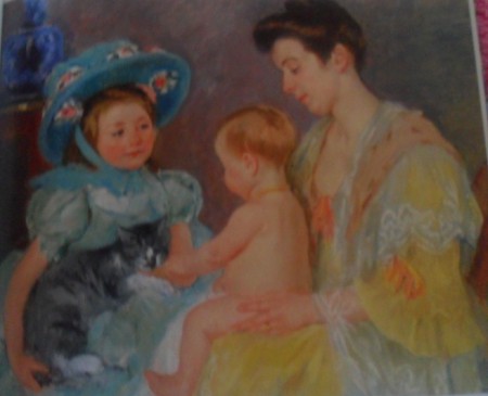 Niños jugando con un gato  1908, oleo sobre tela Mary Cassat, gallería de palm beach Florida 
